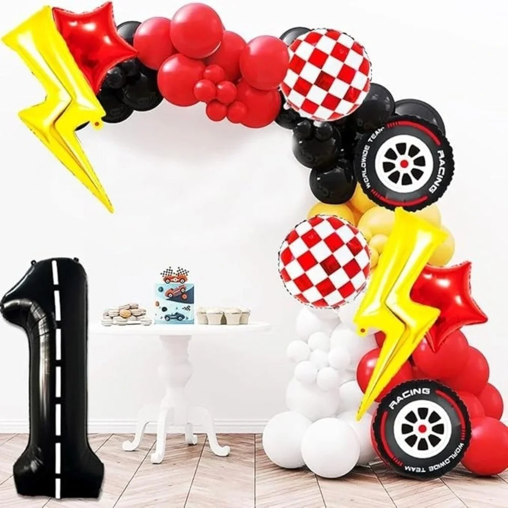Race Car Racing Party Balloons Decorations #1 Foil Lightning Checkered Stars BIG